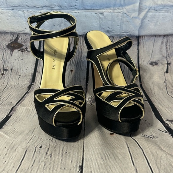 Sarah Flint Shoes - Sarah Flint Black Satin & Gold Mihaela 120 Heels